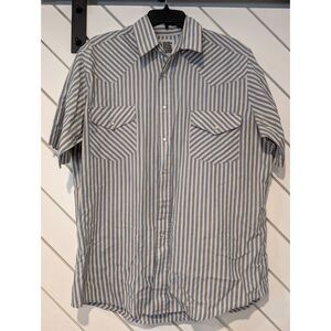 Vintage Rock Creek Ranch Western Blue & White Pearl Snap Shirt Large